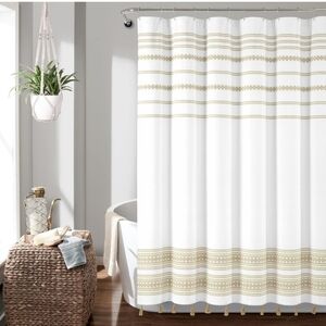 Lush Decor Breezy Chic Tassel Jacquard Eco-Friendly Recycled Cotton Shower Curta